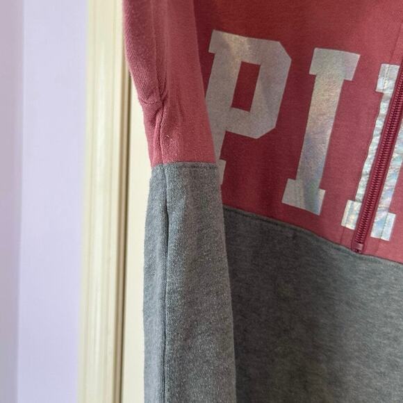 Victoria’s Secret PINK Quarter Zip Pullover Sweatshirt Size S Pink/Gray Logo - Picture 4 of 8